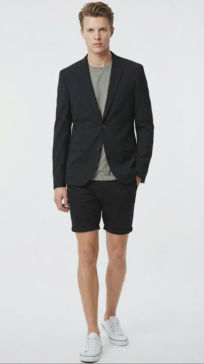 Men’s Black Summer Business Suit with Shorts Pants Set
