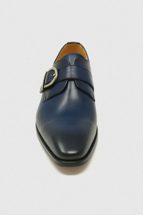 Mens Carrucci Classic Leather Fade Single D-Buckle Monk Strap Dress Shoe in Chestnut