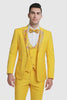Radiant Golden Bloom Mens 3-Piece Suit with Floral Peak Lapel