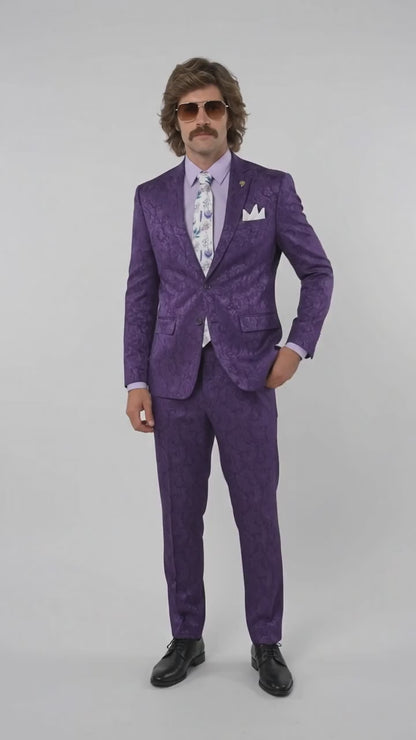 Men’s Purple Paisley 2-Piece Suit – 1970s Disco, Retro Rockabilly, Prom and Party Suit