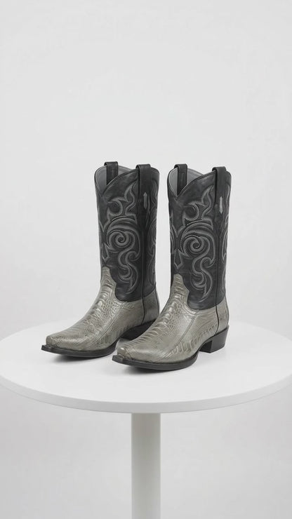Los Altos Men’s Grey Ostrich Leg Cowboy Boots, Low Priced Exotic Western Dress Boots