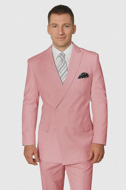 Elegant Men’s Double-Breasted Wool Suit in Soft Blush Pink