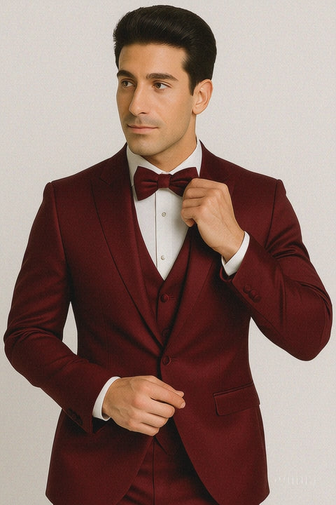 Elite Burgundy Satin Suit – Wedding - Prom
