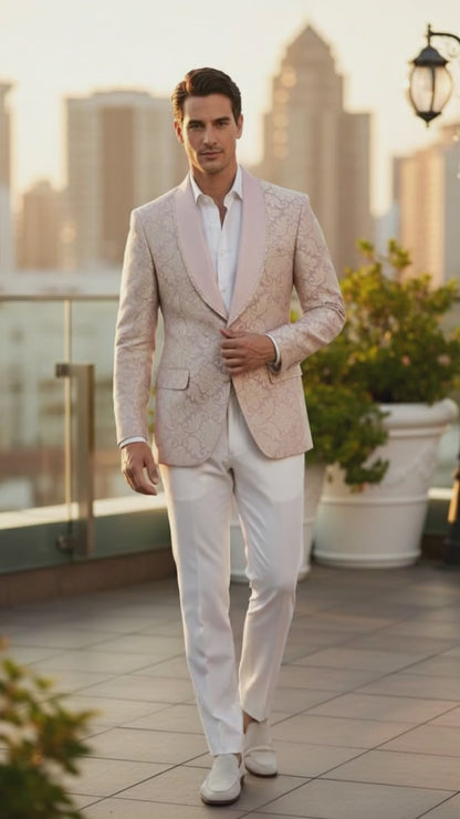 Men’s Lavender and Gold Tuxedo Embroidered Lilac Mauve Blazer – Designer Floral Pattern Wedding & Party Jacket