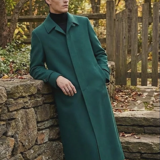 Men’s Full-Length Green Overcoat