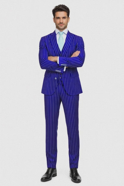 Mens Vested Gangster Pinstripe 1920's Suit in Blue