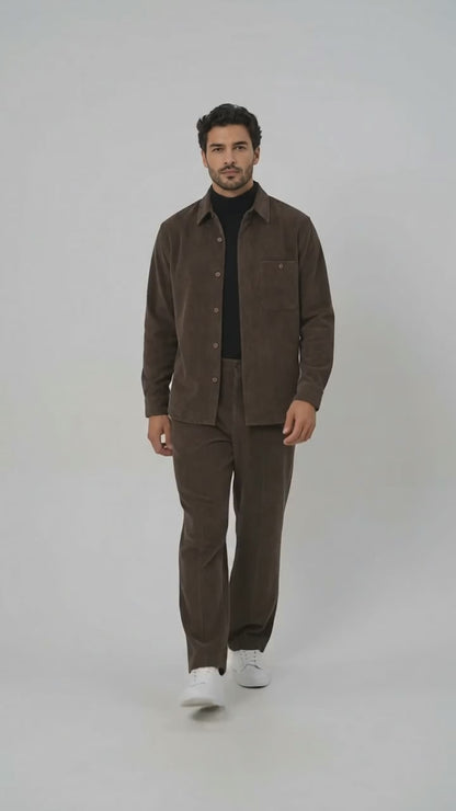 Mens Corduroy Shirt and Pants Walking Suit in Winter Cotton Fabric Casual in Color Mocha Choclate brown leisure Style