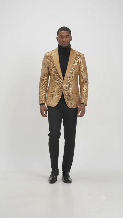 Mens Sequin Christmas Holiday Blazer – Luxury Party Jacket for New Year Jacket Sparkly Dinner Jacket in color "Gold"