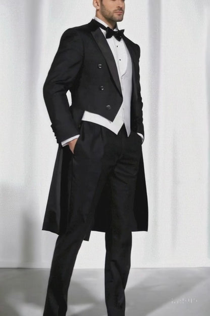 Mens Classic Black Tail Tuxedo with White Vest