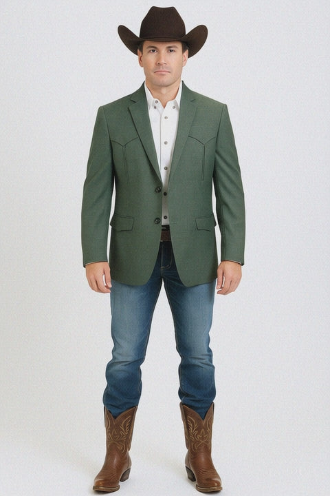 Western Blazer - Saco Para Hombre - Mens Double Button Western Green Blazer