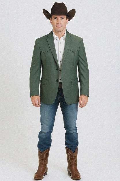 Western Blazer - Saco Para Hombre - Mens Double Button Western Green Blazer