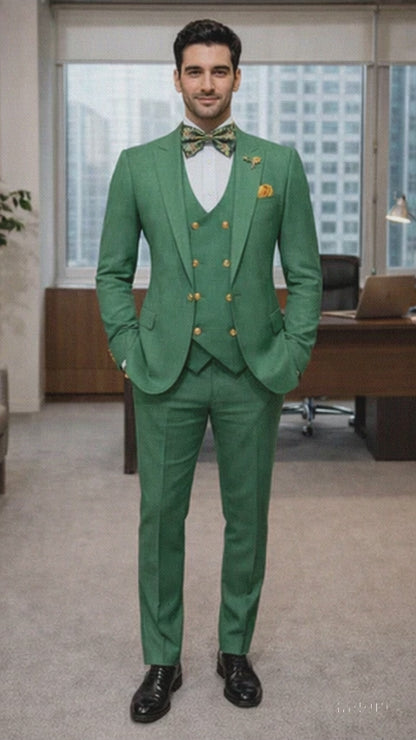 Rossiman Green Men's Slim Fit Suit Double Breast Vest Flat Front Pants