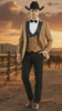 Mens Western Cowboy Tuxedo – Tan and Black 3-Piece Suit with Satin Lapel and Vest in Mocca Coffee Color