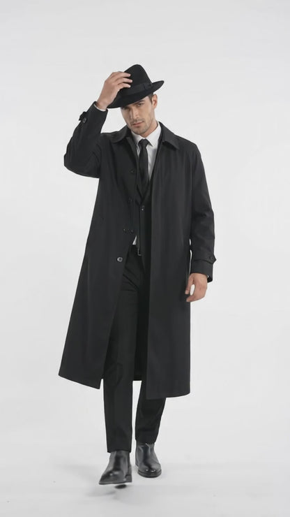 Men’s Neo Matrix Inspired Black Trench Coat – Long Full-Length Gothic Movie Style Overcoat