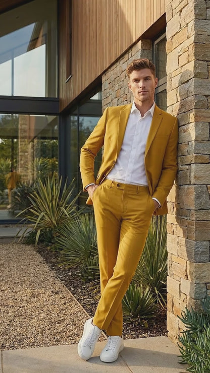 Men’s Gold Mustard Color Suit – Wedding & Prom Formal Suit Outfit, Modern Blazer and Pants