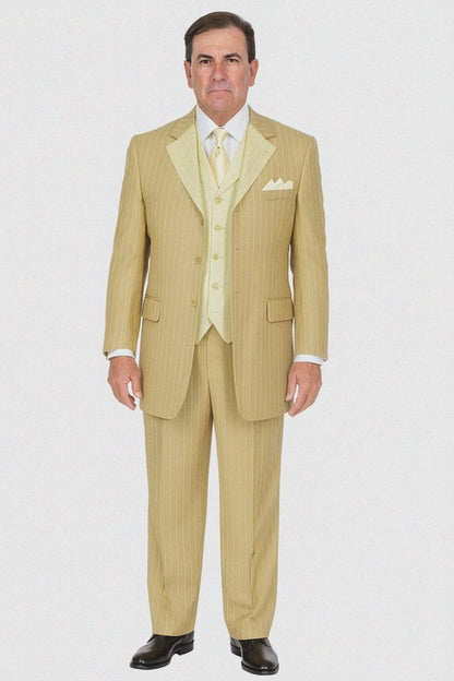 Modern Beige Pinstripe 3-Piece Suit – Office & Party Wear