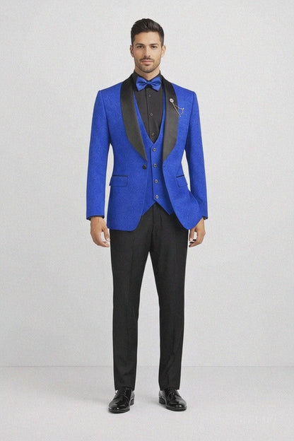 Men's Slim Fit Vested Paisley Royal Blue Tuxedo