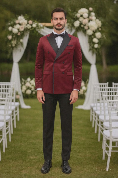 Burgundy Velvet Double Breasted Tuxedo Jacket – Wedding & Prom
