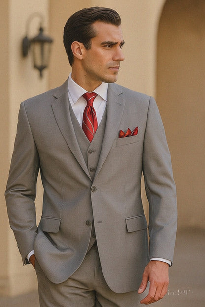 Mens Classic Vested Shiny Sharkskin Suit in Grey