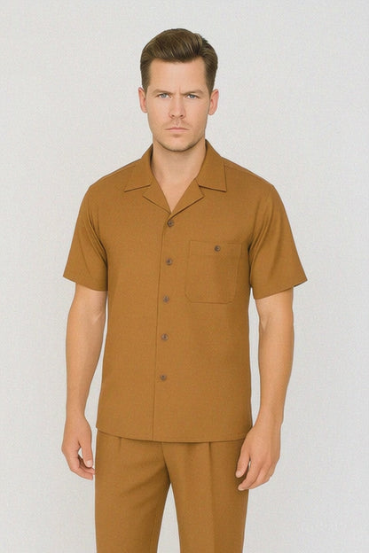 Mens Walking Suit in Color caramel  leisure suit causal Matching Shirt and Pants $99