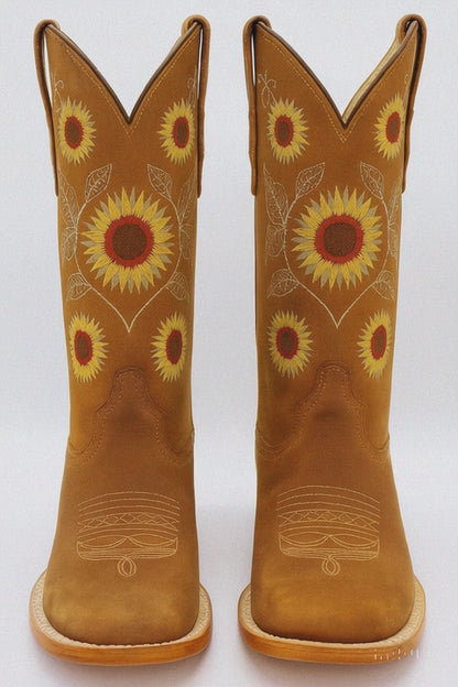 Kids Sunflower Square Toe Cowgirl Boots