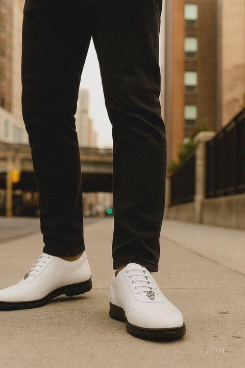 Los Altos White Ostrich Leg Lace Up Sneakers