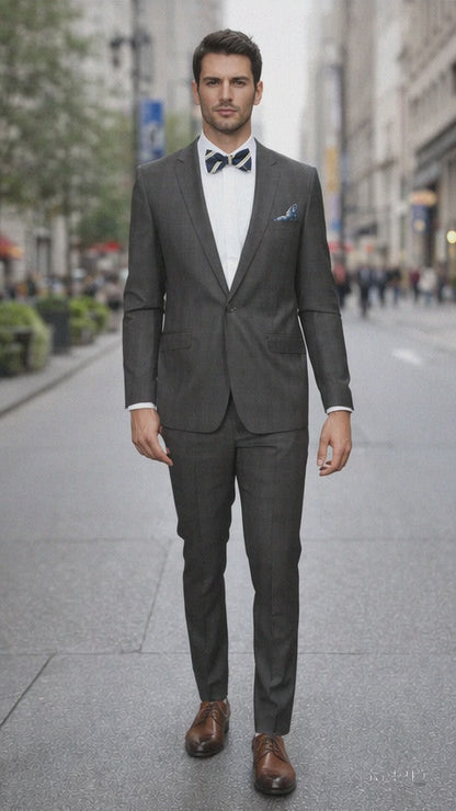 Men's Rossiman Rossi Man Brand Plaid Tapered Leg Lower Rise Pants & Get Skinny Brown 1 Button Slim Fit Peak Lapel Suit