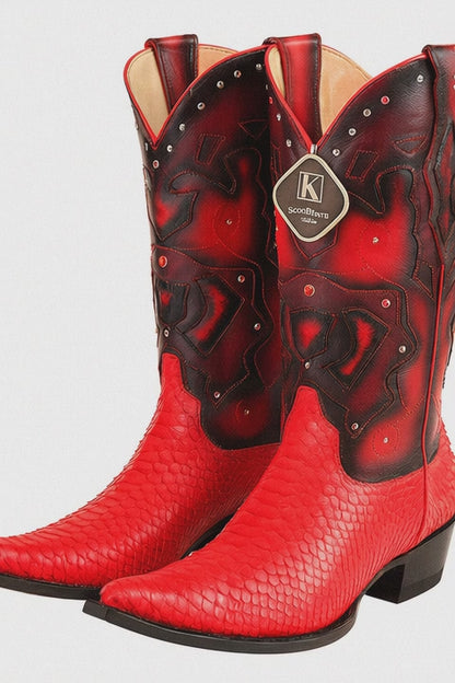 Men's King Exotic Boots Genuine Python 3x Toe Red (495vf5712)