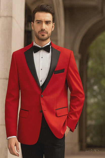 Mens Classic Contrast Notch Tuxedo in Red