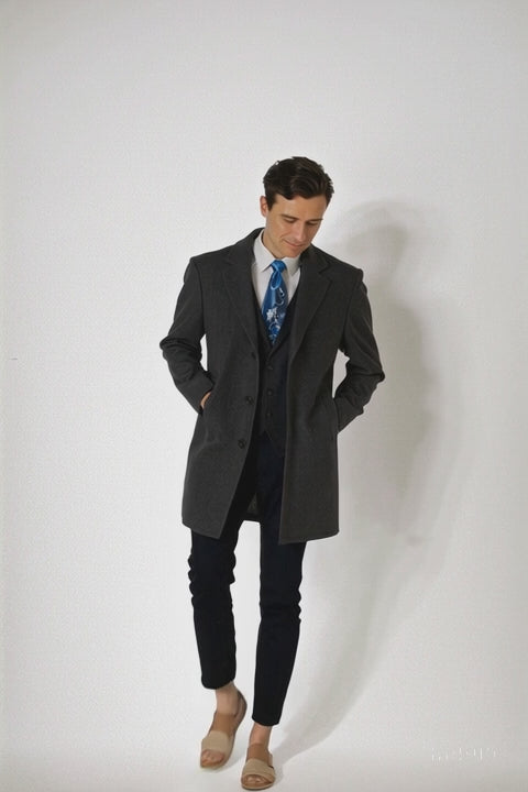 Men's Charcoal Grey Wool & Cashmere Overcoat – Classic Full Length