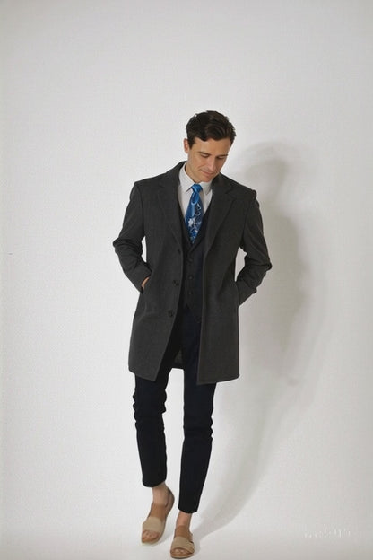 Men's Charcoal Grey Wool & Cashmere Overcoat – Classic Full Length