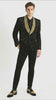 Mens Black and Gold Jacquard Tuxedo Blazer – Luxury Shawl Collar Wedding and Party Smoking Jacket