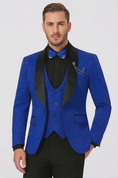 Men's Slim Fit Vested Paisley Royal Blue Tuxedo