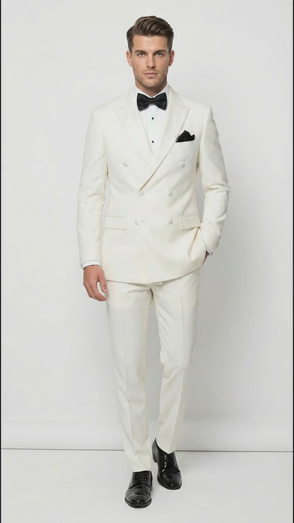 Men’s ivory Cream Double Breasted Suit – Classic Formal Tuxedo Style Suit for Weddings off White Color