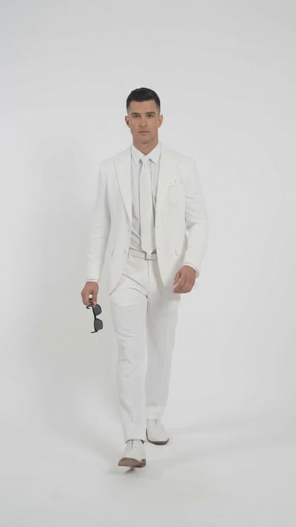 Men’s Premium White Cotton Seersucker Stripe Suit – Lightweight Summer Wedding & Formal Suit