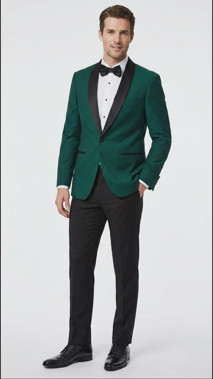 Men’s Emerald Green Tuxedo Jacket with Black Satin Shawl Lapel | Prom Dinner Blazer