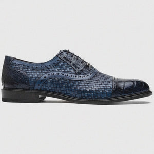 Marco Di Milano John Navy Shoes Exotic Caiman Crocodile / Woven Leather Dress Oxfords