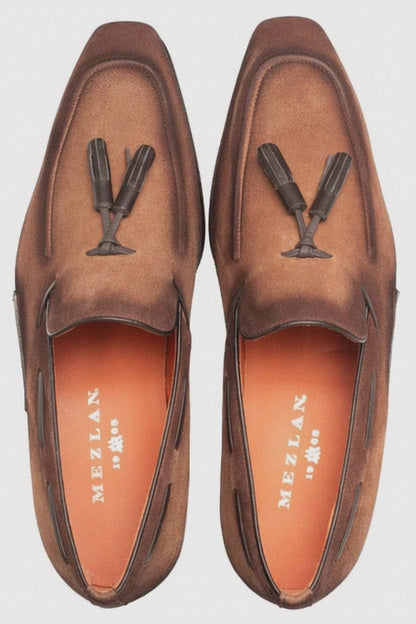 Men's Pavese Sport Hand-Burnished Suede Tassel Slip-On Shoes By Mezlan Made In Spain Brand