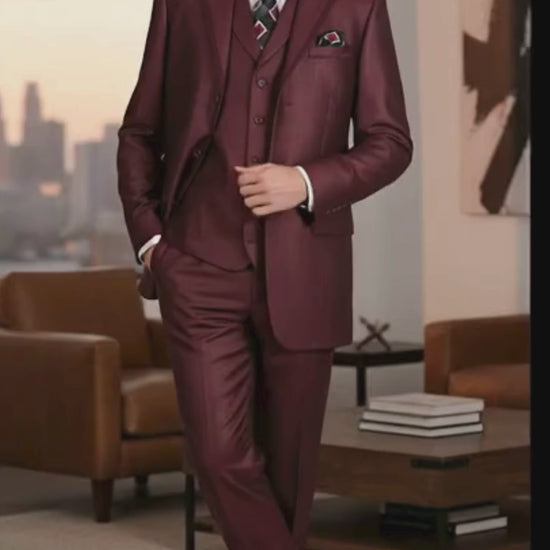 Men’s Burgundy 3-Piece Suit