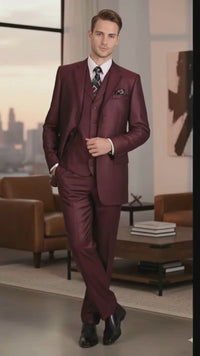 Men’s Burgundy 3-Piece Suit