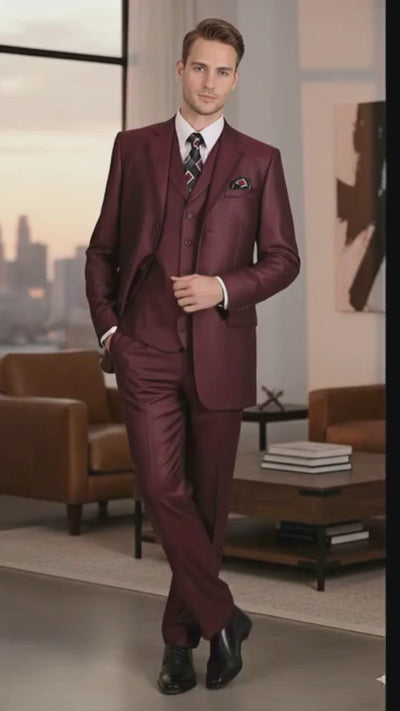 Men’s Burgundy 3-Piece Suit