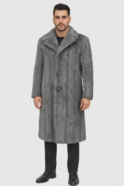 Mens Long Full Length Faur Fur Coat in Grey