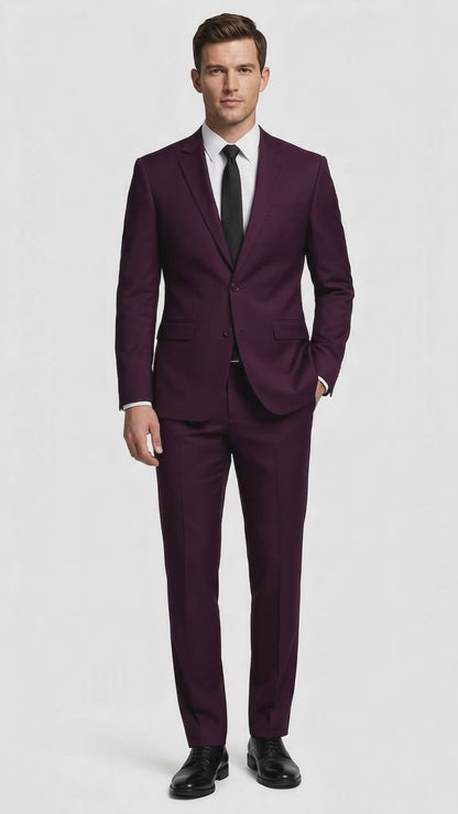 Men's Plum Purple Slim Fit 2-Piece Suit – Modern 2-Button Notch Lapel Wedding, Prom & Formal Dress Suit