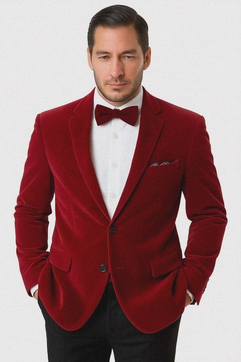 Men's Two Button Classic Velvet Blazer In Red