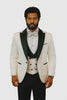 Hilton White and Black Paisley Peak Lapel Tuxedo Jacket with Matching Shawl Vest and Wool Pants – Includes Bow Tie