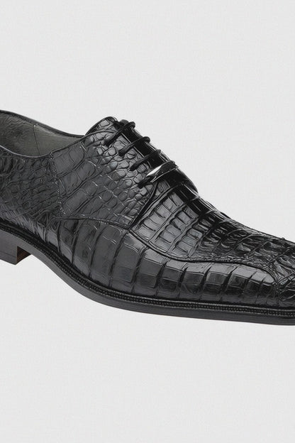 Mens Belvedere Chapo Caiman Crocodile Hornback Dress Shoe in Black