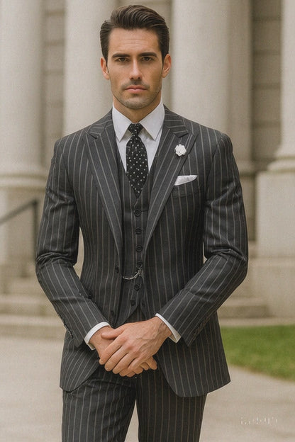 Mens 2 button Gangster Pinstripe Suit in Black & White