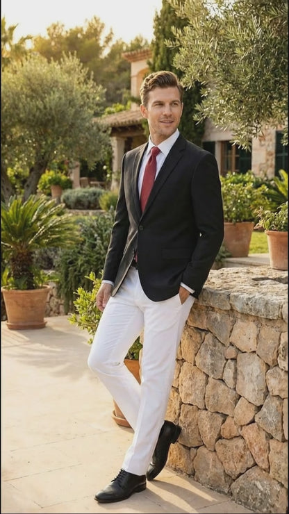 Men’s Solid Black Two Button Suit Jacket Blazer With White Pants | Black Blazer Sport Coat