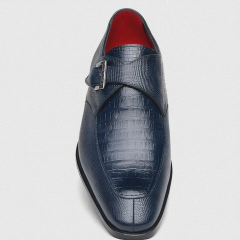 Marco Di Milano Toluca Men's Shoes Navy Exotic Crocodile & Lizard Monk Strap