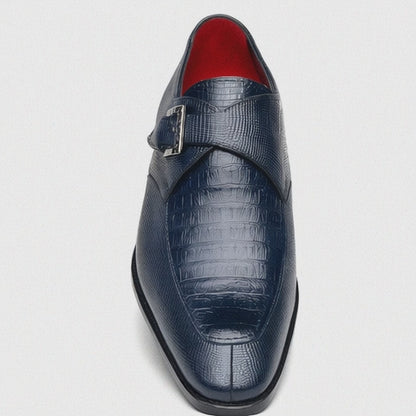 Marco Di Milano Toluca Men's Shoes Navy Exotic Crocodile & Lizard Monk Strap